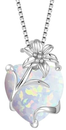 YL Collar Ópalo Corazón Plata de Ley 925 con Ópalo Blanco Giglio Colgante para Mujer Mamá