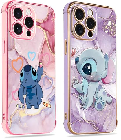 2 Stück Karikatur Stitch Handyhülle Kompatibel mit iPhone 11 Hülle 6,1,Cartoon Anime Kawaii Muster Galvanisierte Schutzhülle Weich TPU Stoßfest Dünn Case mit Kameraschutz Bumper Case,Rosa & Lila,10