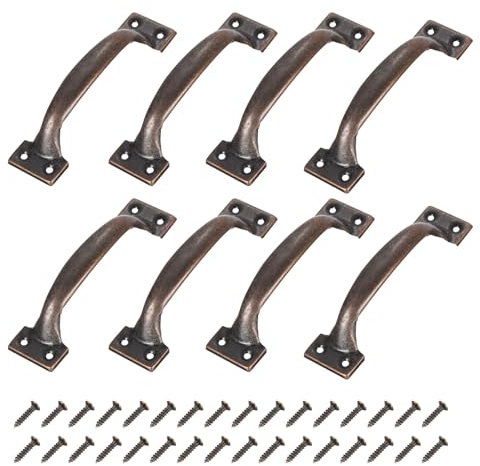 sourcing map 8pcs 5 Inches Gate Handle Metal Vintage Door Drawer Pulls Vintage Furniture Handles with Screw for Kitchen Cupboard Closet Door Red Bronze