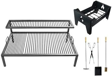 Iron Argentina Grill + Braciere + Strumenti Fuoco - BBQ - Parrilla De Hierro Flotante, Emparrillado con manijas, Asado Argentino Sor pampa grill (100 x 60 cm (40 x 24 pollici)
