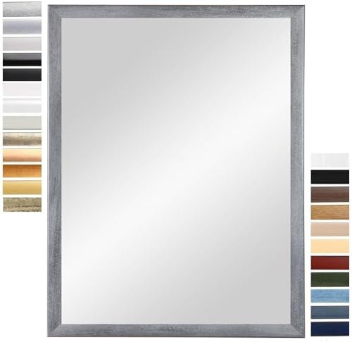 PrimeLuxe Wandspiegel 60 x 120 cm (Außenmaß) in Grau-gewischt | Farbe und Größe wählbar | Ganzkörperspiegel | Bad & Flur Spiegel | mit Holz Rahmen | Made IN Germany
