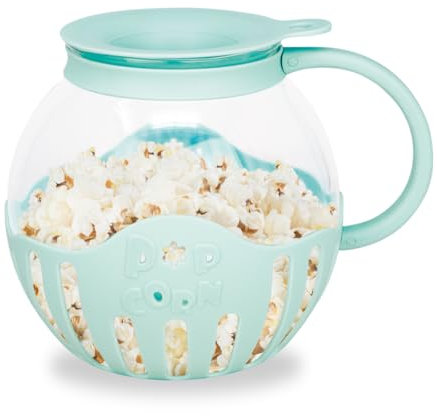 JOCCA - Palomitero de Vidrio para Microondas 2,2L con Rejilla de Silicona, Apto para Lavavajillas, Color Turquesa