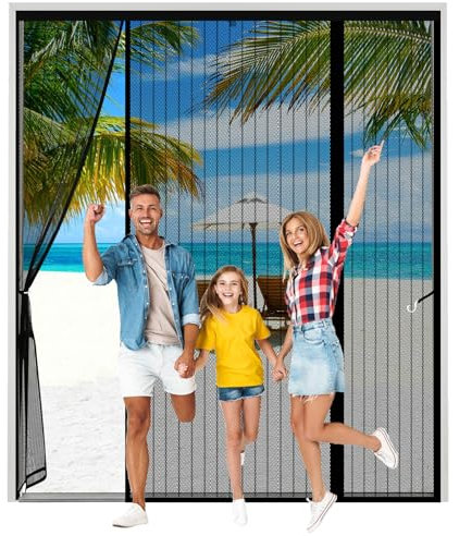 Mosquitera Puerta Magnética, Negro Doble Apertura Lateral Cortina Magnética Puerta Exterior, Cortina Mosquitera Puerta Exterior Sin Taladrar, Para Puerta de Balcón Sala de Estar, de Patio, 120x180cm