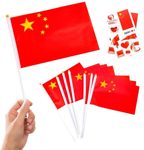 Lot de 10 petits drapeaux sur bâtons et 2 tatouages, mini drapeaux chinois pour jeux Oly 2024, événements sportifs de football, décorations de fête nationale