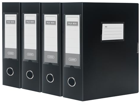 SOYIRI 4 Stück Archivbox A4,Sammelbox mit 75 mm Breit Rücken,Schwarz | Aktenordner für Büro, Zuhause und Schule