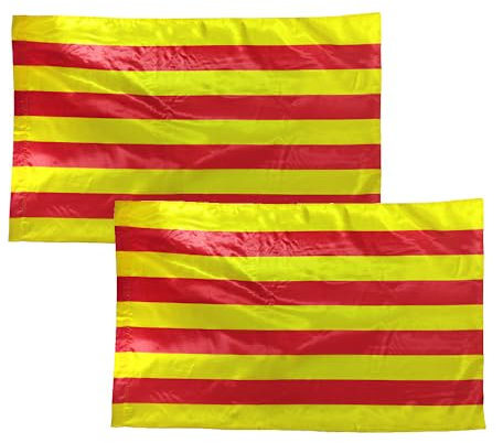 2 x Bandera de Catalunya Senyera, Bandera 90cm x 150cm, Bandera Grande con Trabilla para Mástil y Cordones, Bandera Ligera para Deportes, Fútbol, Manifestaciones, Edificios, (Catalunya, 2 Unidades)