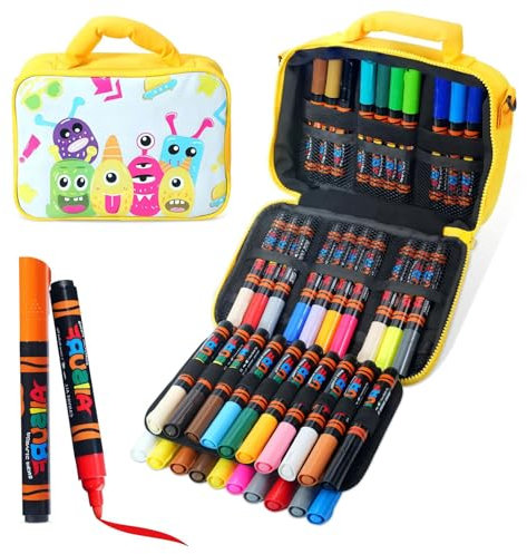 YPLUS Acrylfarbstifte für Kinder, Permanente Stoffmarker Wasserdicht, Acrylmarker Malen für Steinkleidung, Holz und mehr - 40 Farben mit Tasche - Gelb