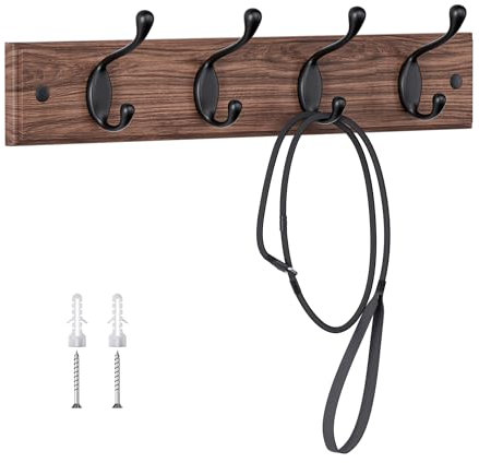 LaFleurs Porte Manteau Mural Bois - 4 Crochets - 40 cm - Patere Murale pour une Entrée, Chambre, Salle de Bain et Vestiaire - Noyer