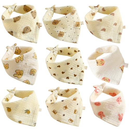 9 Stück Kleinkind-Speichelhandtücher, Kinder-Dreieckshandtücher, Musselin, Bedrucktes Dreieckstuch, Baby-Lätzchen