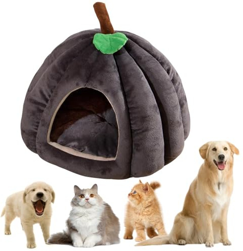 2024 Neues Kürbis-Katzenbett, Flauschiges Katzenbett mit Abnehmbarem Kissen, Katzenhöhle für Indoor-Katzen, Waschbar, Warme Schlafhöhle für Katzen und Kleine Hunde, Halloween-Design (Grau, M)