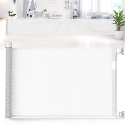 UISEBRT - Barrera de protección, enrollable extensible de 0 a 300 cm, para bebés y mascotas, color blanco