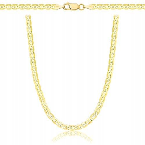 AMAR PRAGNA Gold Damen/Herren Kette 925/585, original geflochten, Breite 3,5 mm, Goldkette- Halskette, vergoldete kette 585- königskette gold, goldschmuck plattenkette 45 cm
