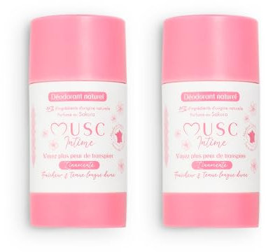 MUSC INTIME La Marque Offcielle - Lot de 2 - Déodorant - Anti Transpirant - Sakura - L'Innocente - 95% Ingrédients Naturels - Sans Sel D'Aluminium Ni Pertubateur Endocrinien - 2 x 50g