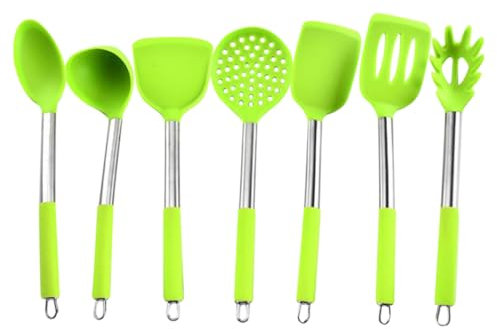 Alipis Juego De 7 Utensilios De Cocina Silicona Inoxidable Antiadherentes De Limpiar