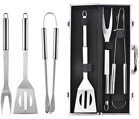 NNBDEY Juego de 3 Utensilios de Cocina para Barbacoa de Primera Calidad con Herramientas Ligeras de Acero Inoxidable y Estuche portátil Gratuito: Kit de Herramientas para barbac