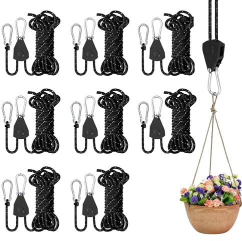 Yunlaishaocer 8 pièces Corde à Cliquet avec Crochet Réglable,2M Cliquet de Poulie à Corde Réglable 1/8 Pouces Rope Ratchet,Nylon Escalade pour Camping, Tente,Bâche,Randonnée,Suspension