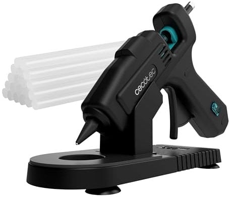 Cecotec Pistola Silicone Caldo con Base Protettiva Perfect Fix 100 Pro. 100W, Riscaldamento Ultrarrapido, Include 80 Bastoncini di 11mm di Diametro di Colla Trasparente, Fino a 180ºC