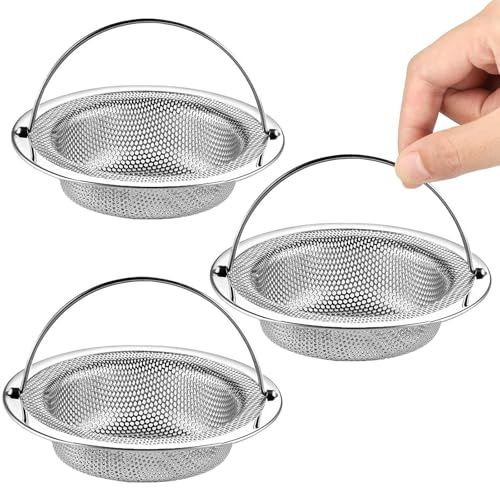 Haplos 3 Piezas Filtro Fregadero Acero Inoxidable Antiobstrucción | Rejilla de acero inoxidable que retiene residuos y ayuda a evitar atascos en fregadero, lavabo, ducha y baño.