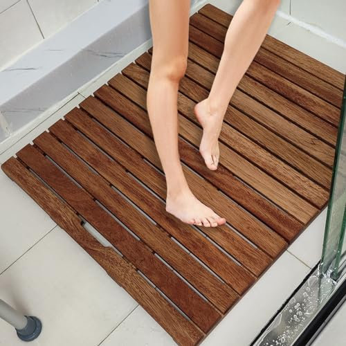 Alfombrilla de baño de madera para bañera de hidromasaje, antideslizante, con rejilla de madera lisa para ducha, 90 x 120 cm