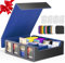MTG Trading Card Storage Box Fix 3200+ Cards, 4-Row Commander Deck Box with 24 Colorful Dividers & 4 Card Holders & 4 Supporters, PU Leather TCG Case for Magic/TCG/YuGiOh/Sport Cards- Black & Blue
