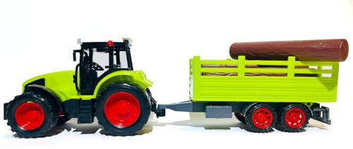 RT TRADE SRL Trattore cm37 con Rimorchio e Tronchi, 37 cm - Meccanismo a Frizione