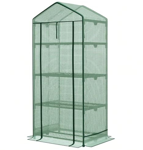 Floordirekt - Gewächshaus UV-beständig - Foliengewächshaus mit Metallablagegitter - Langlebig. Witterungsbeständiges Pflanzenhaus für Gemüse Kräuter. Blumen (49x69x160cm Bloom 4 Etagen#)