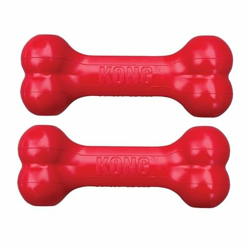 Kong Goodie Bone - Klassischer langlebiger Hundeknochen aus Naturkautschuk, unterstützt geistiges Engagement - Leckerli-Dosierung - Rot - für kleine Hunde (2 Stück)