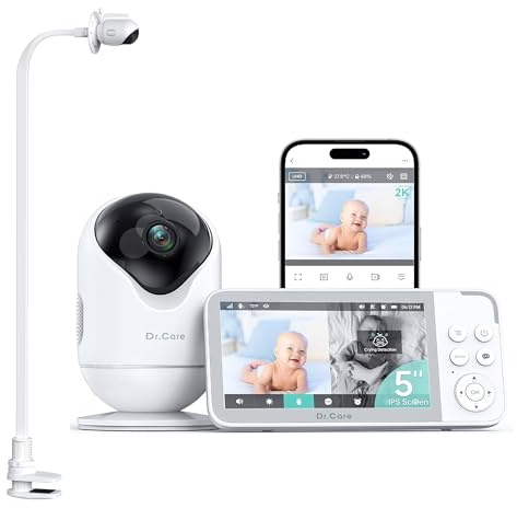 Dr.Care VistaView Baby Monitor Smart Wi-Fi de 5” con Soporte Clip, Cámara 2K HD, Control por App, Alertas de Llanto y Movimiento, Visión Nocturna, Batería 5000 mAh, Audio Bidireccional