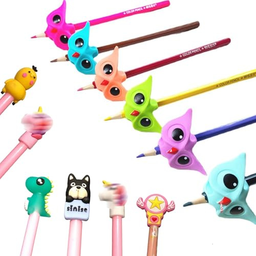 FUVBNQGT Pencil Grips, Piece Writing Aid for Pen, Ergonomic Correction Pen Handles, Pencil Grips for Children with Cartoon Pen Cap, for Right and Left Handed Users