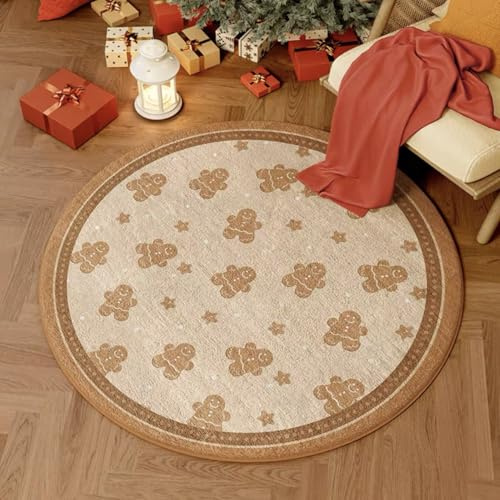 Odot Rund Weihnachten Teppich Wohnzimmer rutschfest, Kaschmirimitat Waschbarer Teppiche Anti Rutsch Wohnzimmerteppich für Esszimmer Küchen Schlafzimme Deko (Khaki,60cm)