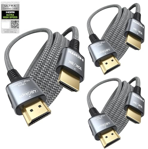 Cable HDMI certificado de 6 pies, cable HDMI 2.1 8K para cine en casa, 48 Gbps con eARC y 8K a 60Hz, cable HDMI blindado para barra de sonido, Roku/Apple TV, PS5, Xbox y proyector