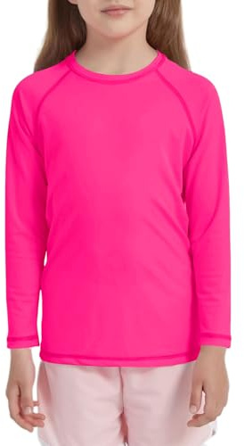 5-14Y Boys Girls Rash Guard UPF 50+ Long Sleeve Kids Neon Swim Shirts