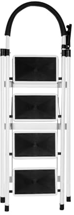 Escabeau Pliable en Acier, Marche Pied avec Plateforme de Travail,Charge 180 kg, Tabouret en Acier Marche Pied Adulte,pour la Maison, Cuisine, Placard et Bureau, 133 x 74 x 39 cm–4 étapes(Blanc)