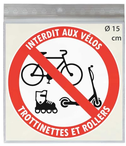 3 Stickers Ø 15 cm INTERDIT AUX VÉLOS TROTTINETTES ROLLERS P106 autocollant | Étiquettes autocollantes rondes de signalisation en vinyle adhésif d'interdiction de vélo, trottinette, roller