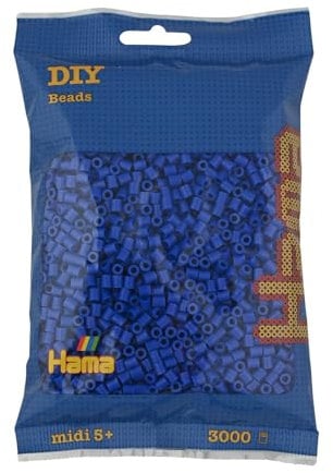 Hama Perlen 201-08 - Bügelperlen Beutel mit ca. 3000 Midi Bastelperlen mit Durchmesser 5 mm in Blau, kreativer Bastelspaß für Groß und Klein