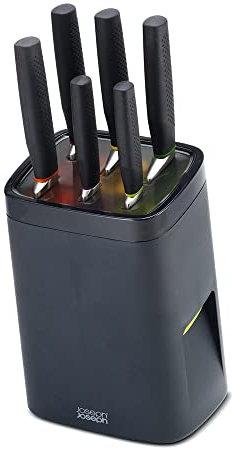 Joseph Joseph 10125 Lockblock Messerblock mit Kindersicherung inklusive 6 Messer, Edelstahl 14 x 14 x 36 cm 7 Einheiten, Dunkelgrau