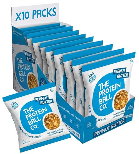 The Protein Ball Co Peanut Butter Protein Balls - Healthy Snacks, Gluten-Free, No Added Sugar - On-the-Go Energy Balls, Box of 10 bags