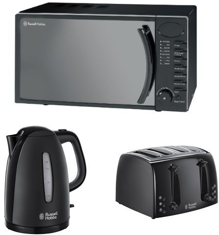 Russell Hobbs 17 L Digital Microwave with 1.7 L Textures Kettle and Textures 4 Slice Toaster Bundle - Black