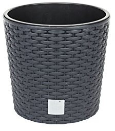 Prosperplast Pflanzkübel inkl. Einsatz D 20,5 cm Rattan-Optik anthrazit Blumentopf Rato Serie