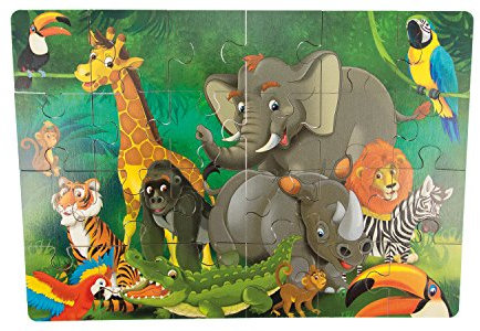 Puzzle Dschungel aus Holz, mit 24 Teilen - Holzpuzzle, Legepuzzle, Steckpuzzle mit verschiedenen exotischen Tieren für Kinder ab 3 Jahren