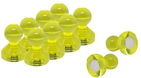 Small Yellow Acrylic Push Pin Magnet for Fridge, Whiteboard, Noticeboard, Filing Cabinet - 11mm dia x 17mm tall - Pack of 10