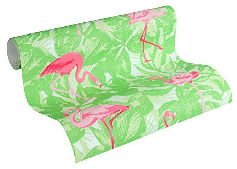 A.S. Création Vliestapete Club Tropicana Tapete mit Flamingos 10,05 m x 0,53 m grün rosa rot Made in Germany 359802 35980-2
