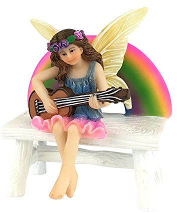 GlitZGlam Megan die Regenbogenfee mit Regenbogenbank - Eine Miniaturfeenfigur für Ihren Feengarten