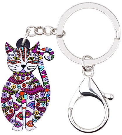 BONSNY Acrylic Cat Key Chains For Women Car Purse Bag Rings Pendant Girl Gift Charms (Violet)