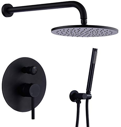 TRUSTMI Duschsysteme Messing mattschwarz 12 Zoll rund Badezimmer luxuriöser Regenmischer Wandmontage Duschset mit Messing Rough-In-Umstellventil und Verkleidungsset