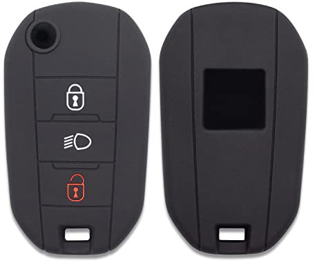 Coque de Silicone Cover Clé pour Télécommande Citroen Cactus C3 C4 C5 C6 C8 C4L DS3 DS4 DS5 Picasso Xsara Peugeot 208 301 308 408 508 2008 3008 5008 RCZ - 3 Boutons (Noir)