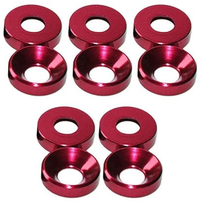 Rondelle concave M4 in alluminio anodizzato, rondelle svasate per paraurti e vano motore, confezione da 10 pezzi (rosso)