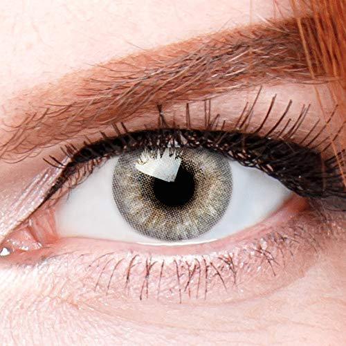 Graue Premium Kontaktlinsen Jasmine Grau - Natürliche Stark Deckende Silikon Comfort Linsen für Helle und Dunkle Augen + Behälter - 1 Paar (2 Stück) - DIA 14.00 - Mit Stärke -1.25 Dioptrien