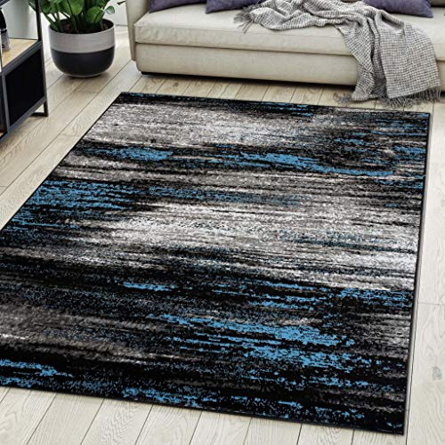 Carpeto Groß Teppich Wohnzimmer 250x350cm Anthrazit Blau Abstrakt Weich | Teppich für Schlafzimmer Esszimmer Büro Pflegeleicht Fußbodenheizungsgeeignet Reinigungsmittelbeständig Kurzflor Synthetisch