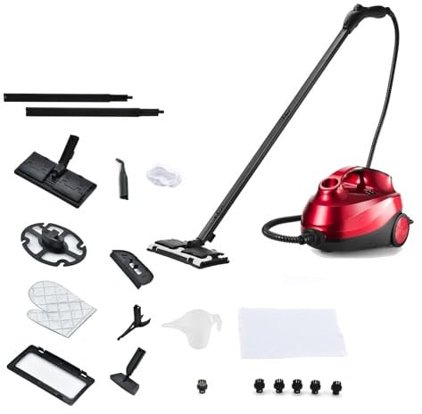 GOPLUS Dampfreiniger, Dampfdruck: max. 4,0 bar, variabler Dampf, Aufheizzeit: 5 Min., Leistung: 2000 W, Wassertank: 1,5 L, bis zu 108 ℃, Bodendampfreiniger für Boden & Teppich (Rot)